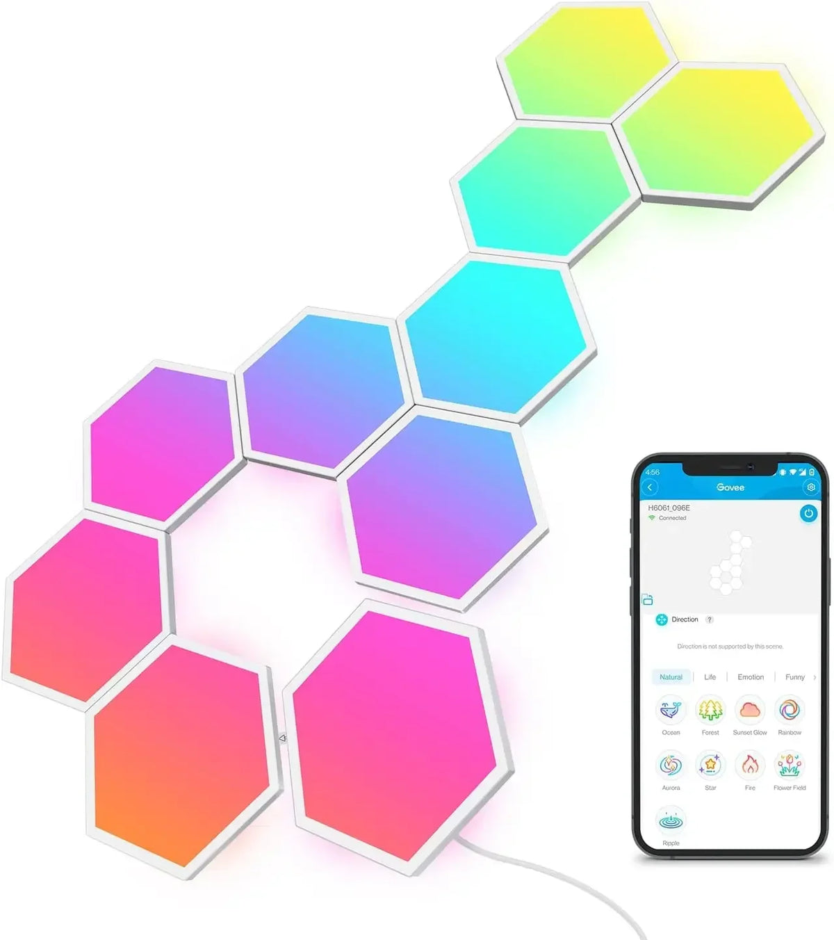 Glide Hexa Light Panels, RGBIC Hexagon LED Wall Lights, Wi-Fi Smart Home Creative Wall Lights with Music Sync, Works with Alexa