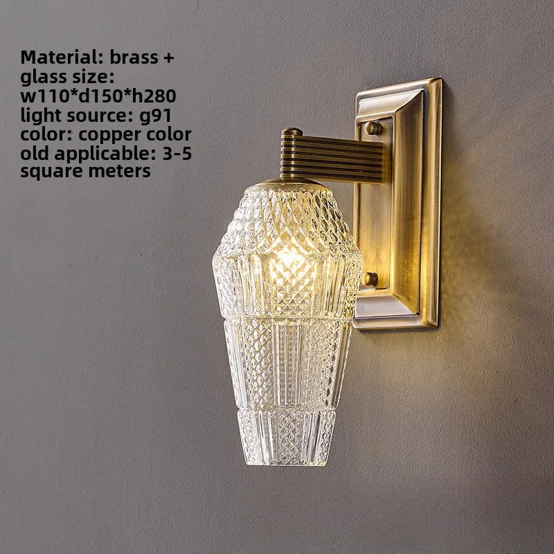 Post modern light luxury crystal all copper wall lamp corridor living room background wall creative design bedroom bedside lamp