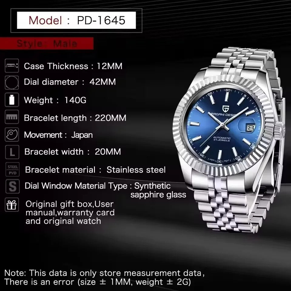 PAGANI DESIGN 42MM Log dating Men Watch Top Brand Luxury Automatic Watch Stainless Steel Waterproof Mechanical Watches For Men