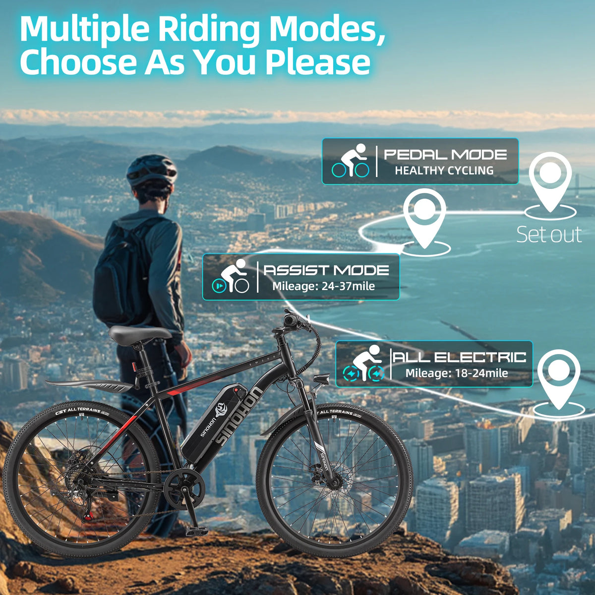 Electric Bike 500W Electric Bicycles 36V15Ah 37Mile 26" Fat Tire Dual Suspension 7-Speed City Commuting E-Bike for Adult Teen