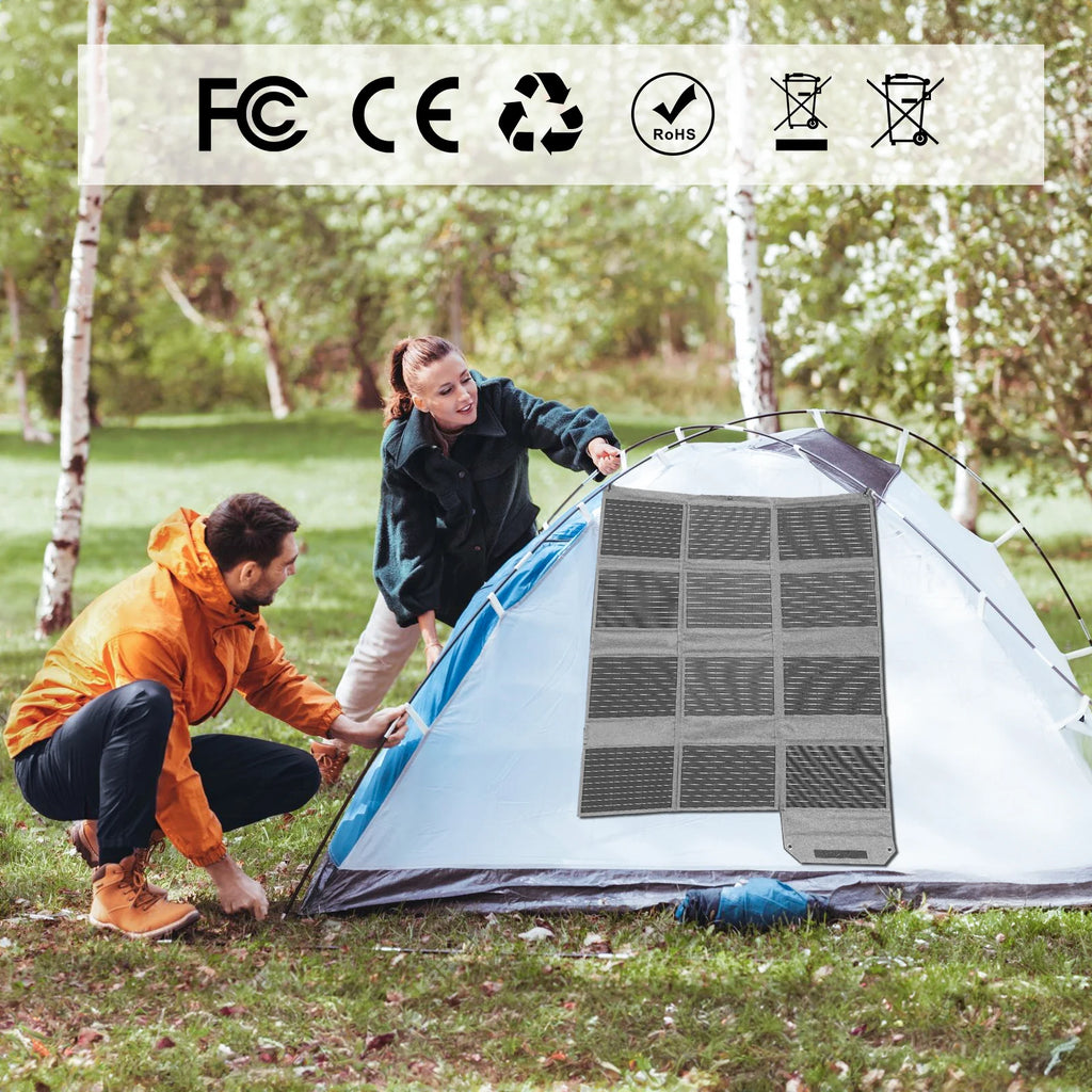 MHPOWOS 120W/ 80W Foldable Solar Panel Outdoor Emergency Backup Power Supply with USB-C/2xUSB-A/DC Outputs for Powerbank RV