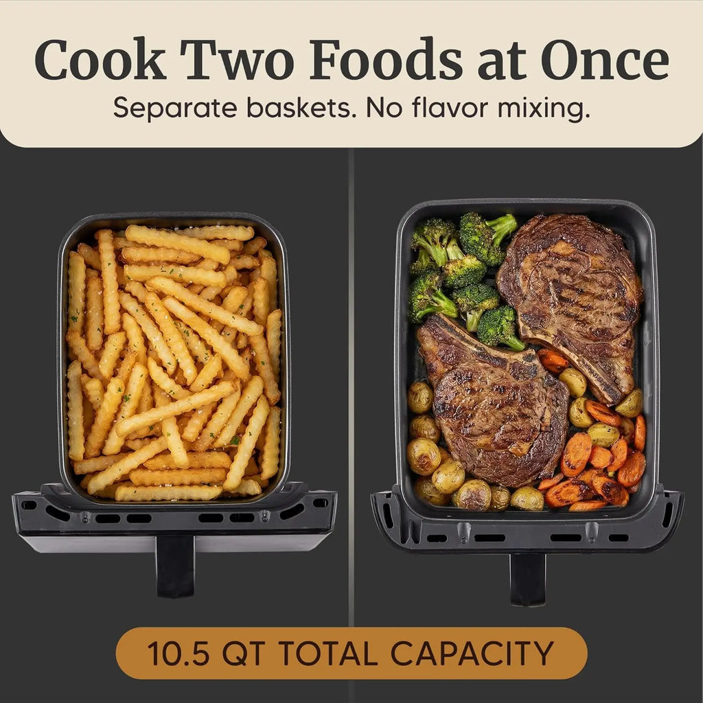 Dual Stacked Air Fryer, 10.5 Qt Total Capacity, Sync Cook & Finish, 10 Presets, PFAS-Free Baskets, 1700W
