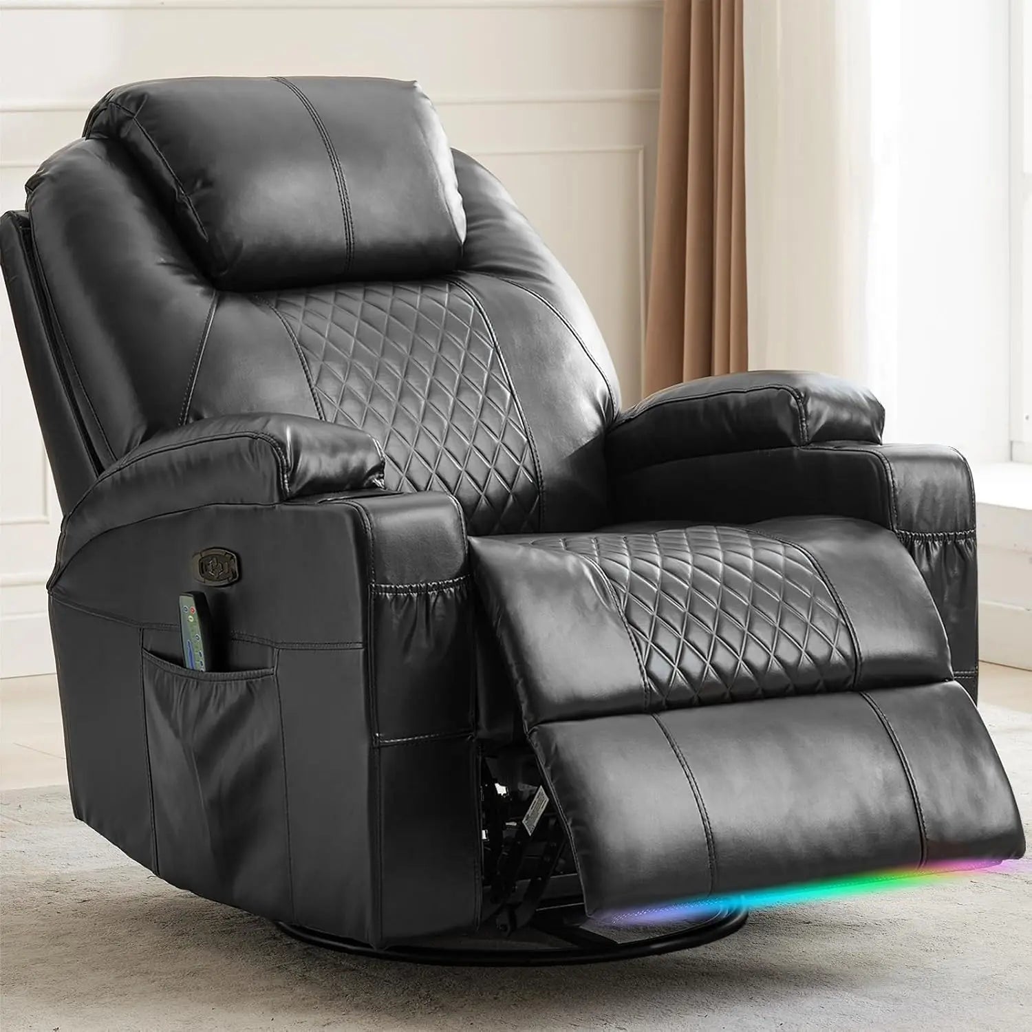 Power Swivel Rocker Recliner Chair with Heat and Massage, LED Lights, USB-A and USB-C Ports, Electric Glider, Customized