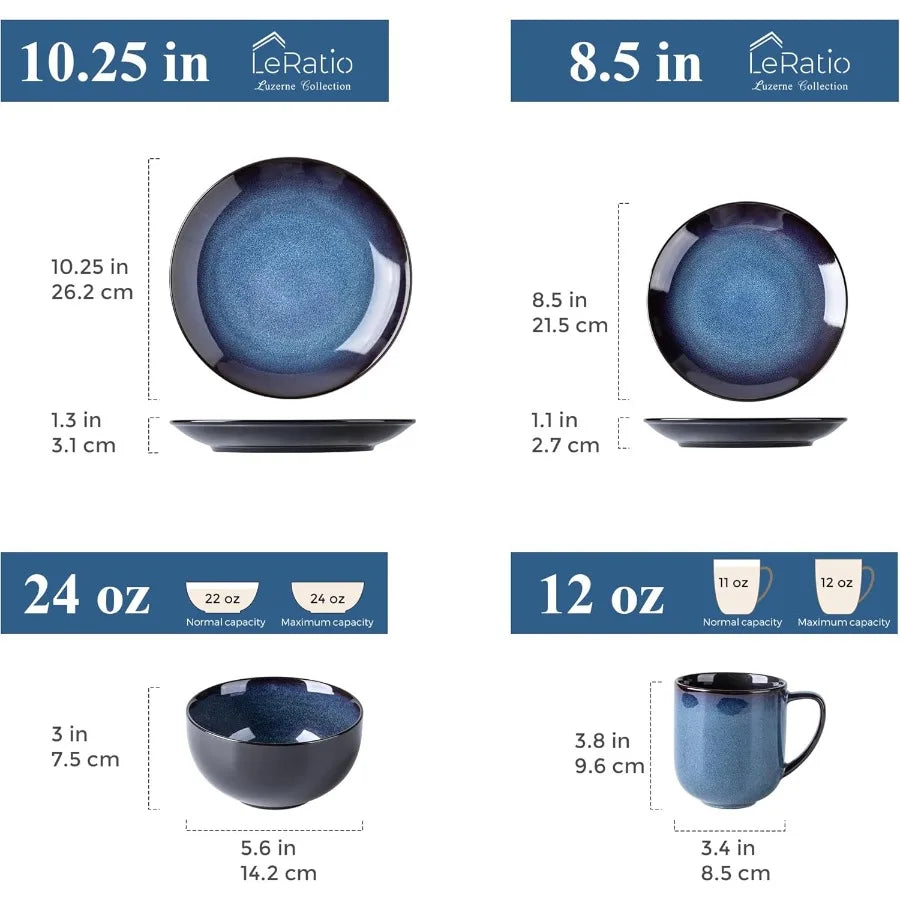 Ceramic Dinnerware Sets for 416Piece Reactive Glaze Plates and Bowls Set with Mugs Highly Chip and Crack Resistant Dishwasher M