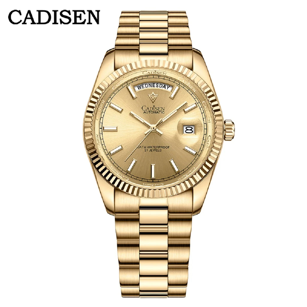 CADISEN Men Watches Luxury Golden Automatic Mechanical Watch Men Sapphire Glass 10Bar MIYOTA 8285 Movement DD40 Week Wristwatch