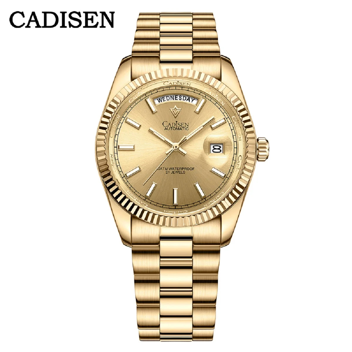 CADISEN Men Watches Luxury Golden Automatic Mechanical Watch Men Sapphire Glass 10Bar MIYOTA 8285 Movement DD40 Week Wristwatch