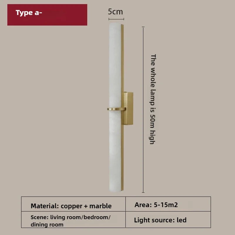 Minimalist Marble Wall Lamp New Chinese Style Living Room Sofa Background LED Staircase Corridor Bedroom All Copper Line Lamp
