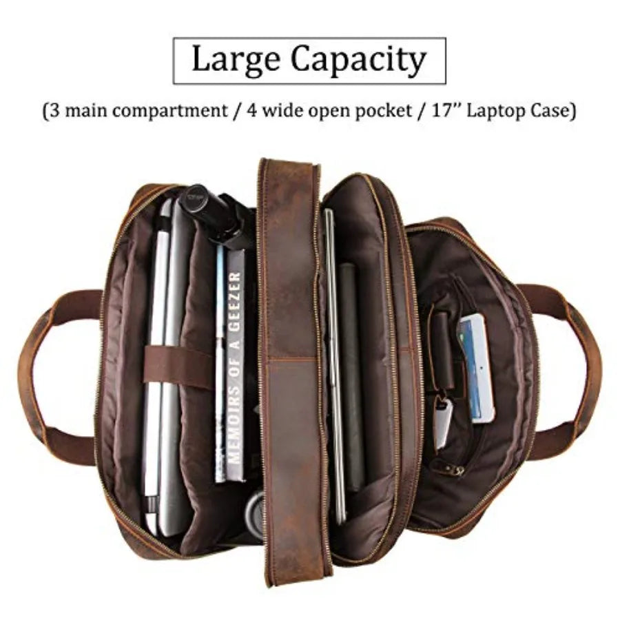 Augus Business Travel Briefcase Genuine Leather Duffel Bags for Men Laptop Bag fits 15.6 inches Laptop Black Premium Quality Du