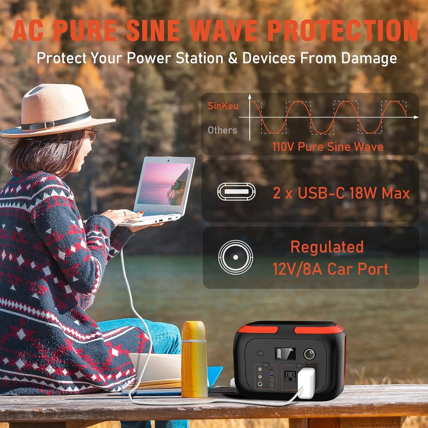 Portable Power Station 600W, 296Wh/80000mAh Backup Lithium Battery Pack Bank, 110V Pure Sine Wave AC Outlet Solar Generator for