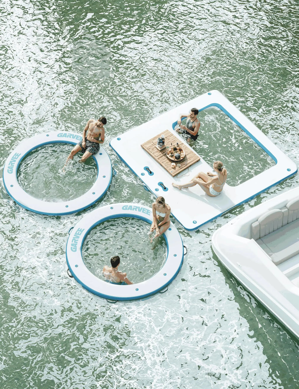 8FT Inflatable Floating Dock with Mesh Swim Area, Floating Platform for Lake Ocean Pool, Non-Slip EVA Water Hammock Raft