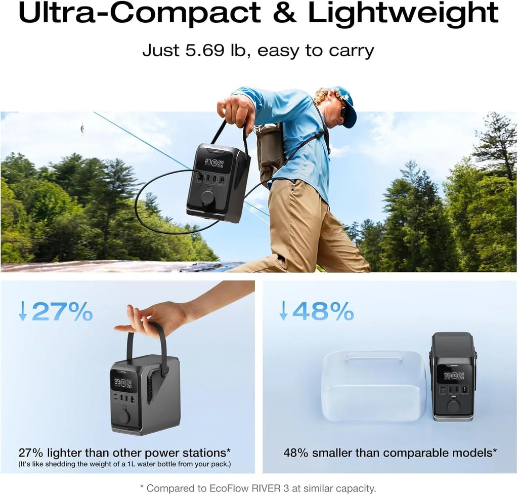 288Wh Portable Power Station, 300W DC Output, LiFePO4 Battery, Solar Generator for Camping Travel Emergency