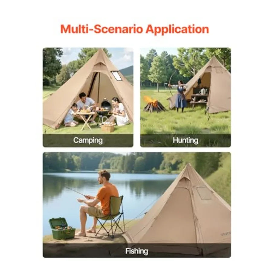 Hot Tent Camping Tipi Hot Tents with Stove Jack Portable Winter Camping Tents with Snow Skirt Easy Setup Waterproof 4 Season Sh