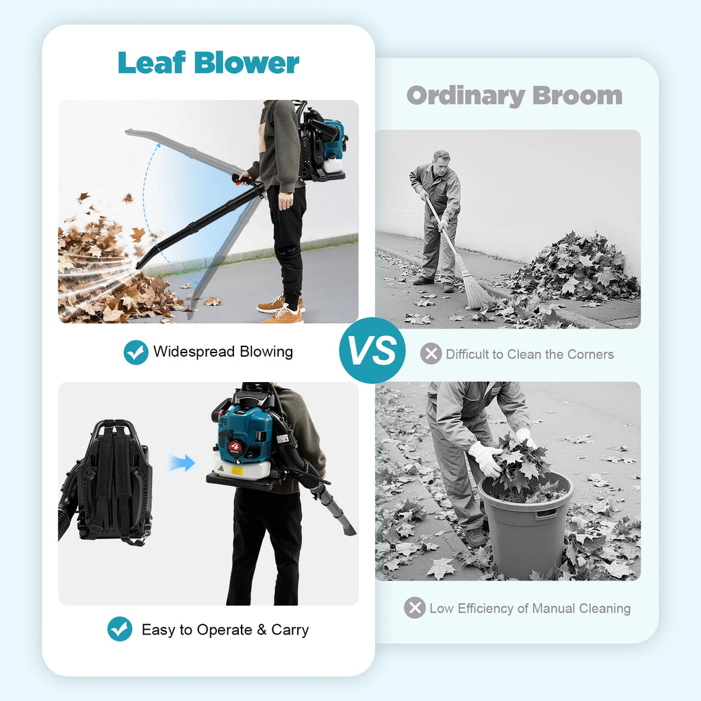 Backpack Leaf Blower 75.6cc 4-Stroke Gas Powered Blower Cordless Garden Blower for Yard Lawn Care Street Cleaning