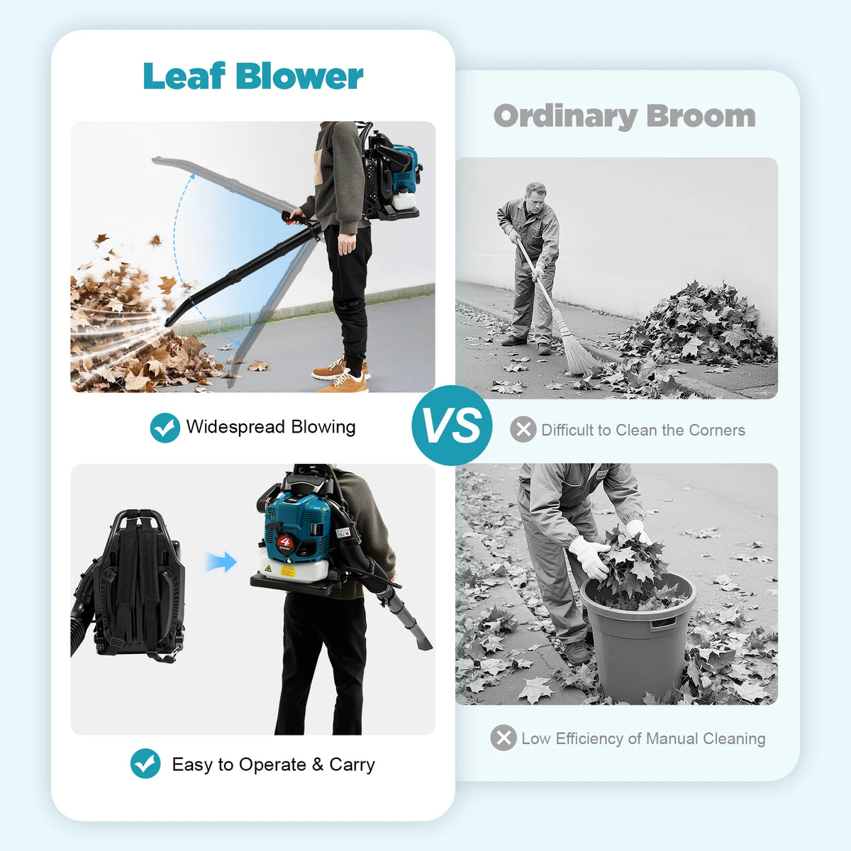Backpack Leaf Blower 75.6cc 4-Stroke Gas Powered Blower Cordless Garden Blower for Yard Lawn Care Street Cleaning