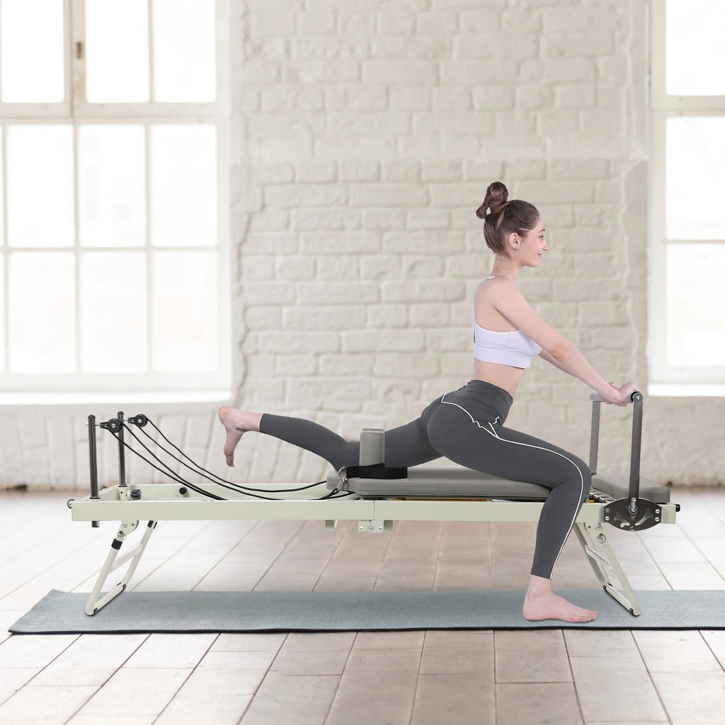Pilates Reformer, Foldable Reformer Pilates Machine for Home Use, with Dual Resistance- Springs and Cords, Pilates Equipment
