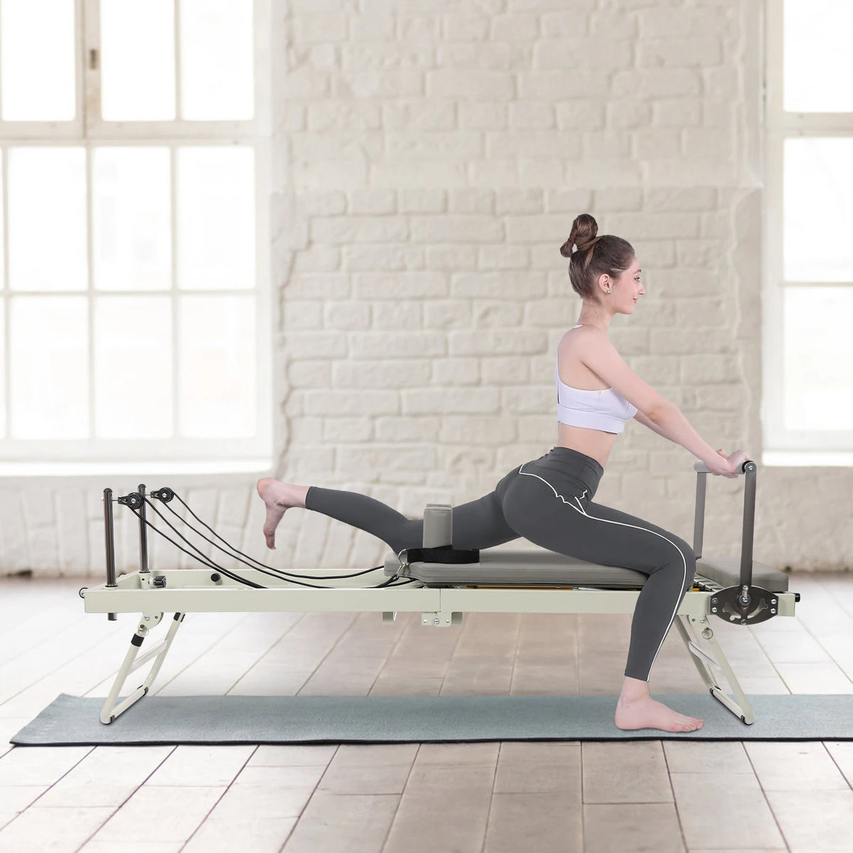 Pilates Reformer, Foldable Reformer Pilates Machine for Home Use, with Dual Resistance- Springs and Cords, Pilates Equipment