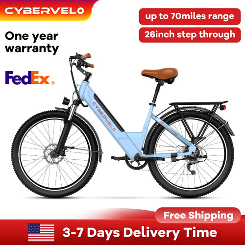 26" Step-Thru Electric bicycle for Adult,1000W Peak Motor, Built-in Removable Lithium Battery E-bike, 7-Speed City Commuter EK2