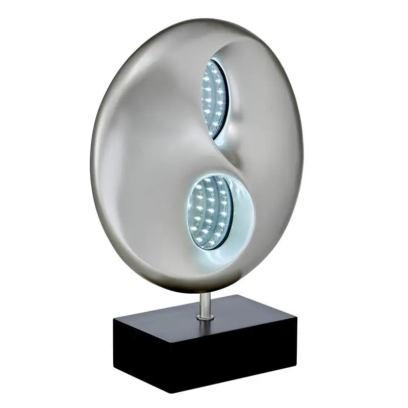 Ultra-Modern LED Table Lamp with Infinity Mirror, Black and Silver Finish, Antique Night Light for Bedroom Use