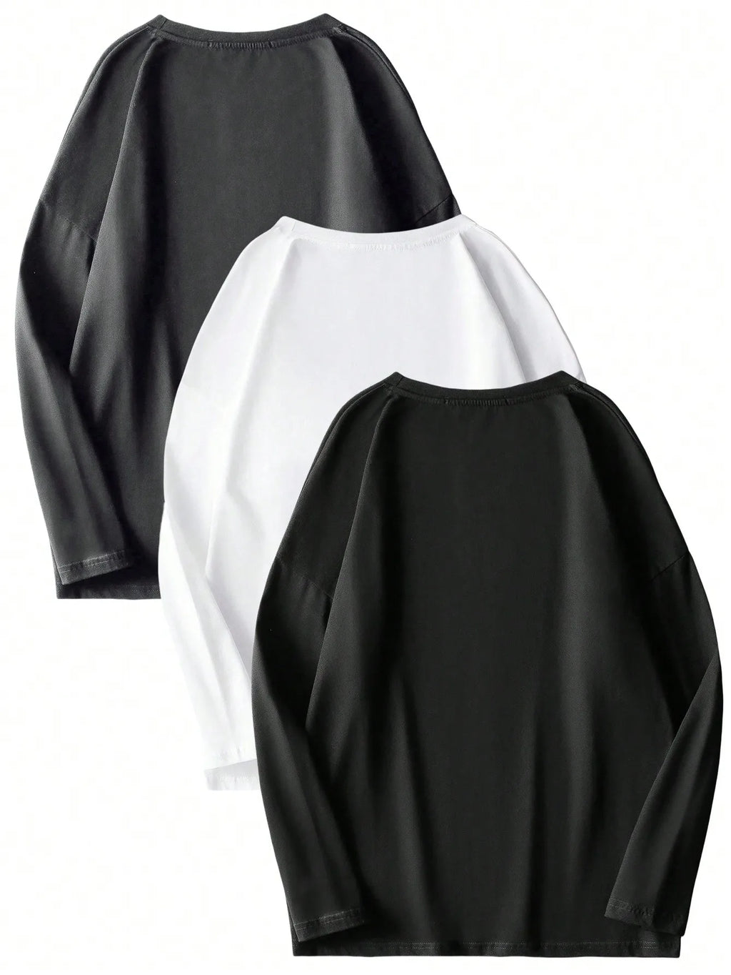 3-Pack Men's Solid Color Round Neck Slim Fit Long Sleeve T-Shirts for Casual Daily Wear
