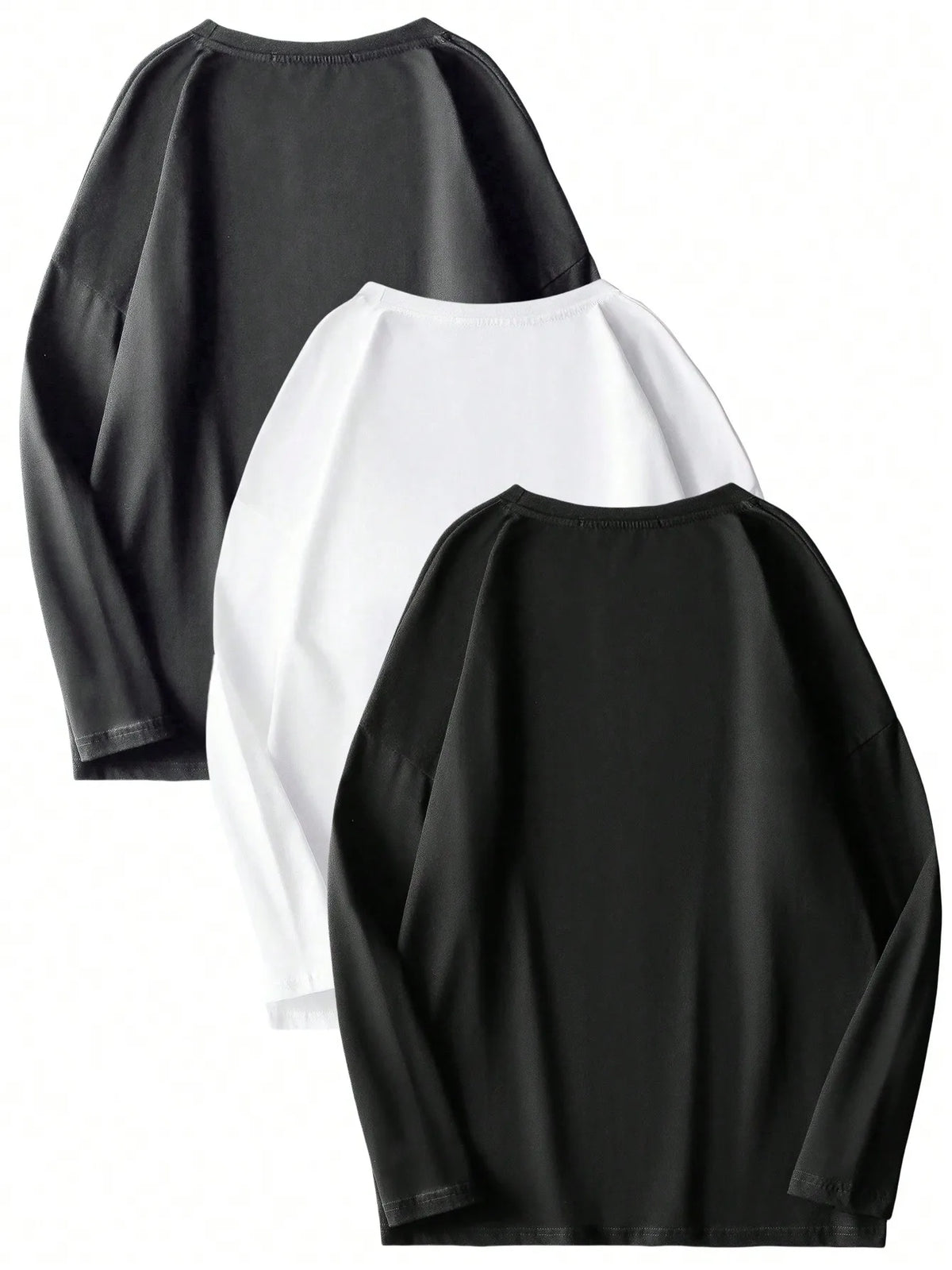 3-Pack Men's Solid Color Round Neck Slim Fit Long Sleeve T-Shirts for Casual Daily Wear