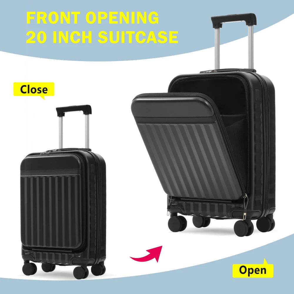 3PCS Front Opening Hardside Expandable Luggage Set Carry on Suitcase USB Port TSA Lock Spinner Wheels & Handle Bag