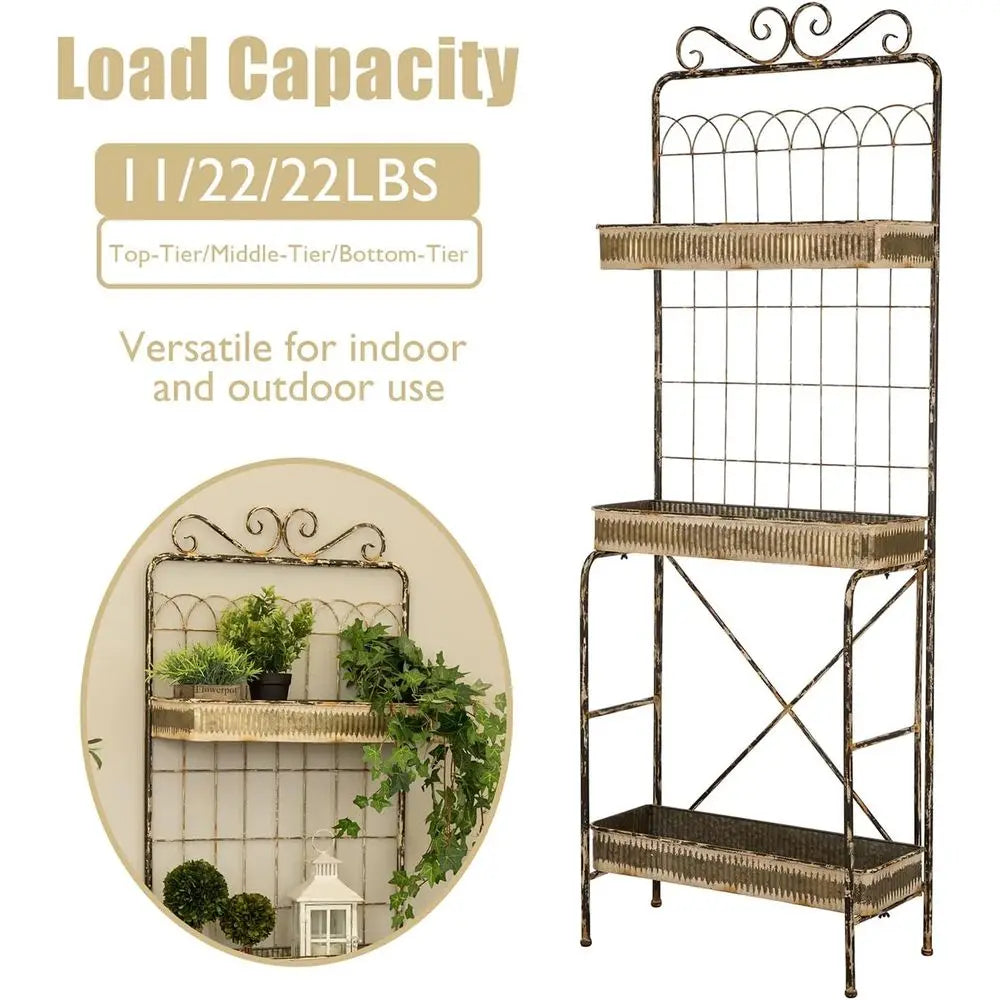 68-Inch Tall 3-Tier Metal Garden Planter Stand - Indoor/Outdoor Storage Rack for Plants and Decor
