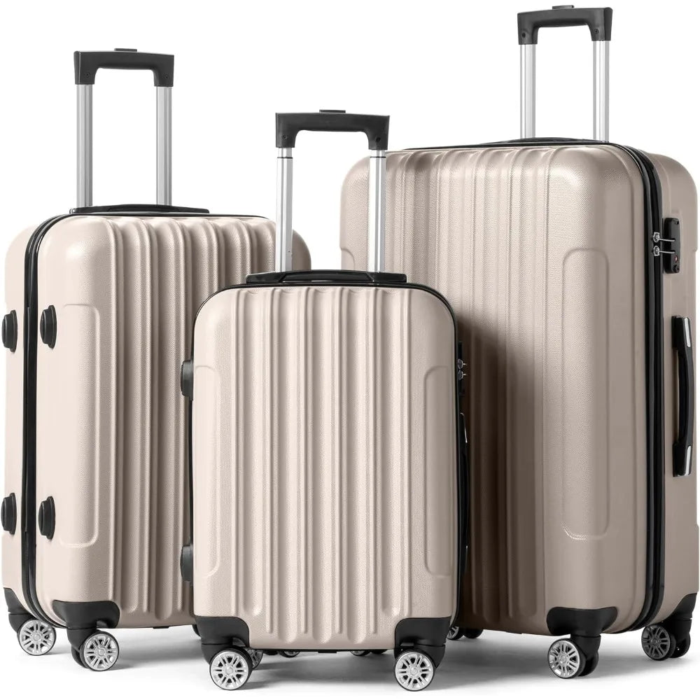 Luggage Set of 3 Hardside Carry on Suitcase Sets with Spinner Wheels & TSA lock, Portable Lightweight ABS Luggages