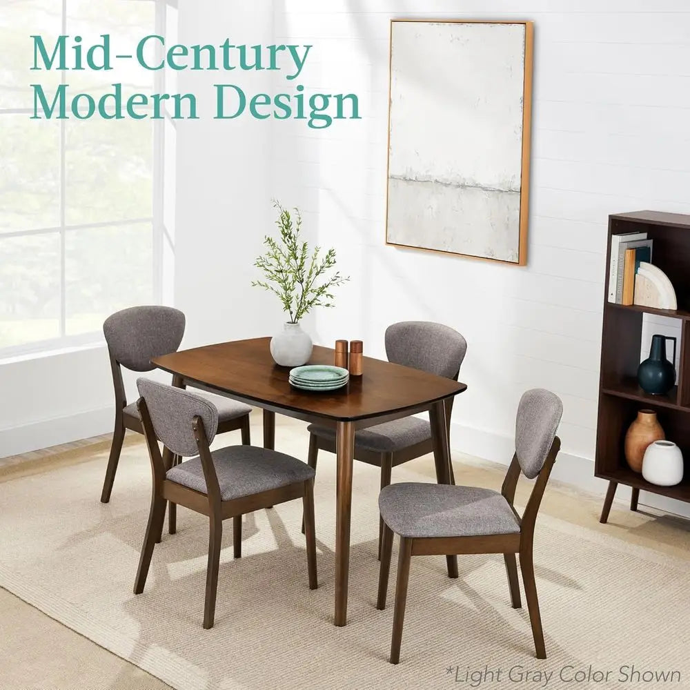 5-Piece Dining Set, Compact -Century ern Table & Chair Set or Home, Aparent w/ 4 Chairs, Padded Seats & Backrests, Wooden e - Wa