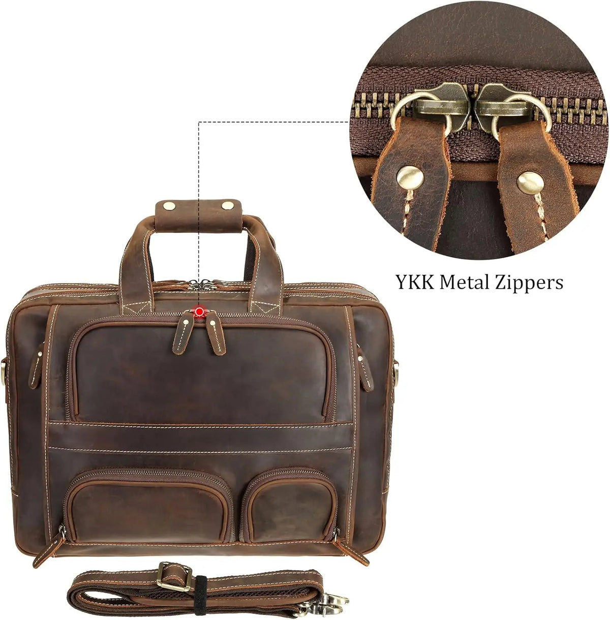 17'' Large Leather Laptop Briefcase for Men, Durable Business Messenger Bag with Full Grain Cowhide