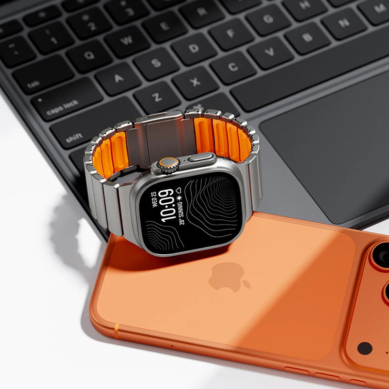 Titanium Metal Band For Apple Watch Ultra 3 11 10 9 8 7 SE  Silicone Magnetic Bracelet Strap iWatch 42mm 44 45mm 46mm 49mm  2028