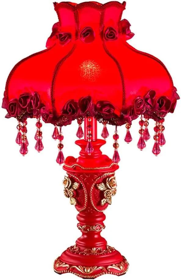 Elegant Antique Flower Table Lamp with Fabric Shade, Rose Decorative Night Light for Bedroom Nightstand