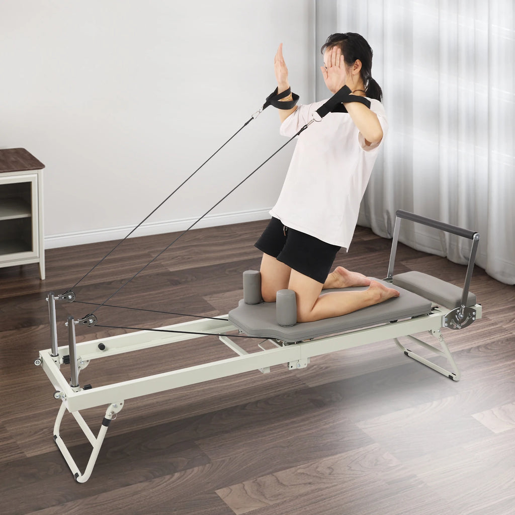 Pilates Reformer, Foldable Reformer Pilates Machine for Home Use, with Dual Resistance- Springs and Cords, Pilates Equipment
