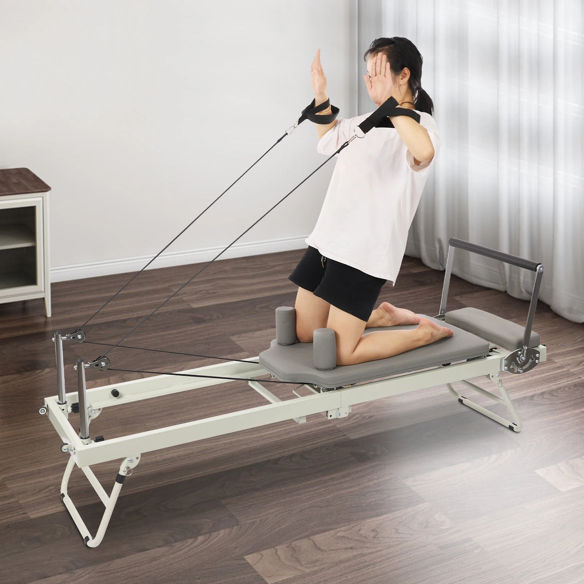 Pilates Reformer, Foldable Reformer Pilates Machine for Home Use, with Dual Resistance- Springs and Cords, Pilates Equipment