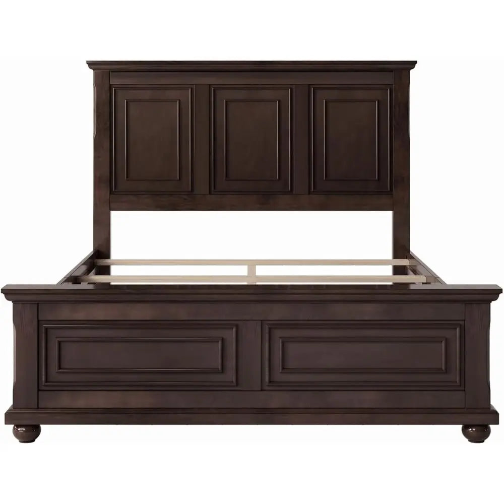 Solid Wood Queen Platform Bed with Wooden Slats, No Box Spring Needed, Rich Brown Finish