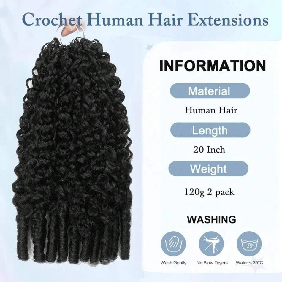 Human Crochet Hair Pre Looped 120g Burmese Curly Feather Crochet Human Hair Extensions Reusable Invisible Pre-Separated Knotless