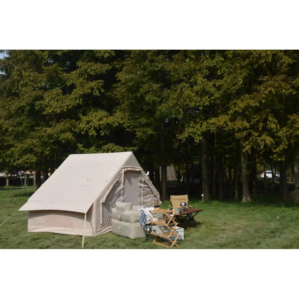 Inflatable Camping Tent Easy Setup 4 Season 4-6P Waterproof Windproof Beige Glamping Tent