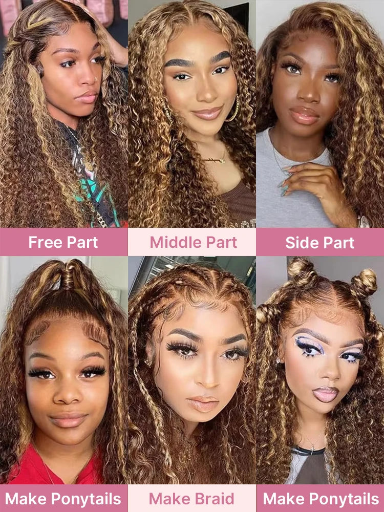 40 42 Inch Curly Highlight Wig Human Hair Colored 13x6 HD Deep Wave Frontal Wig 250% Honey Blond 13x4 Lace Front Wigs For Women