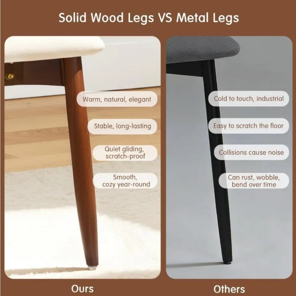 Set of 6 Upholstered Solid Wood Dining Chairs, Beige Fabric with Ergonomic Curved Back