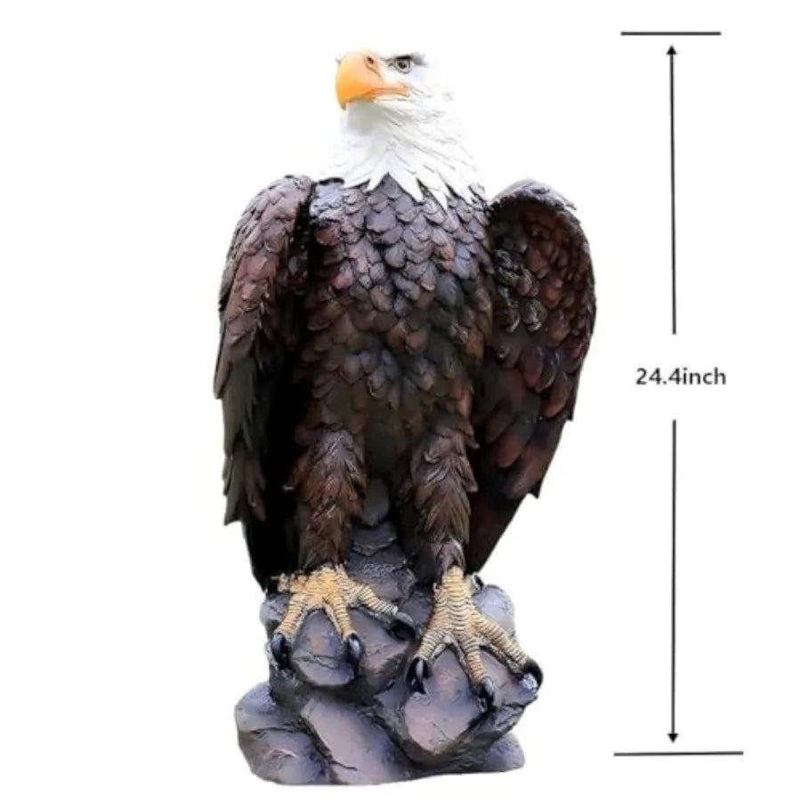 24.4 inch Large Realistic Bald Eagle Statue Outdoor Garden Decor Hand-Painted Resin Yard Art Patio Decoration Majestic Sculptur