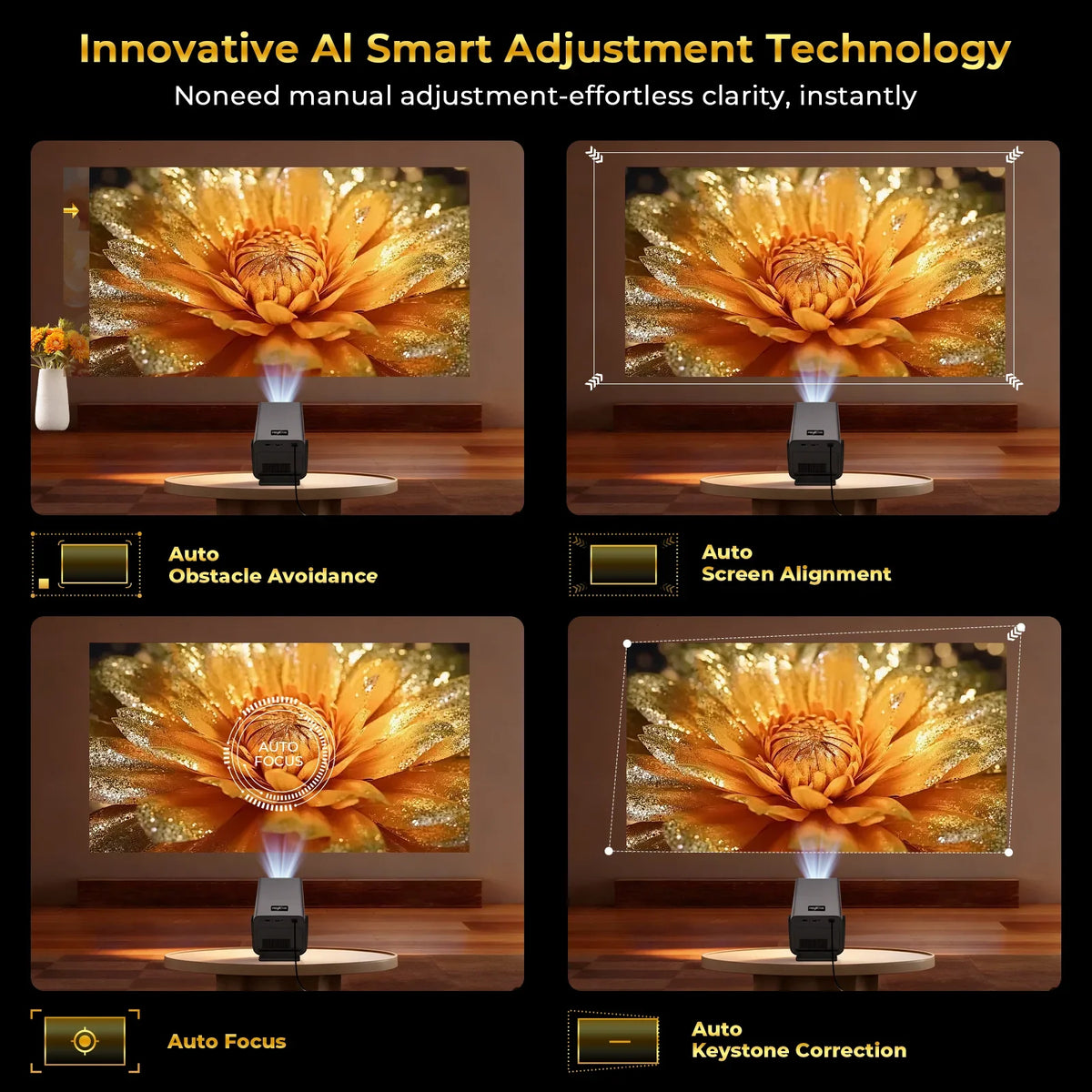 8K Support X7 AI Smart Projector with Android 14 OS, UHD 1080P 1000 ANSI Built-in Apps, Auto Focus&Keystone, Home Outdoor Beamer
