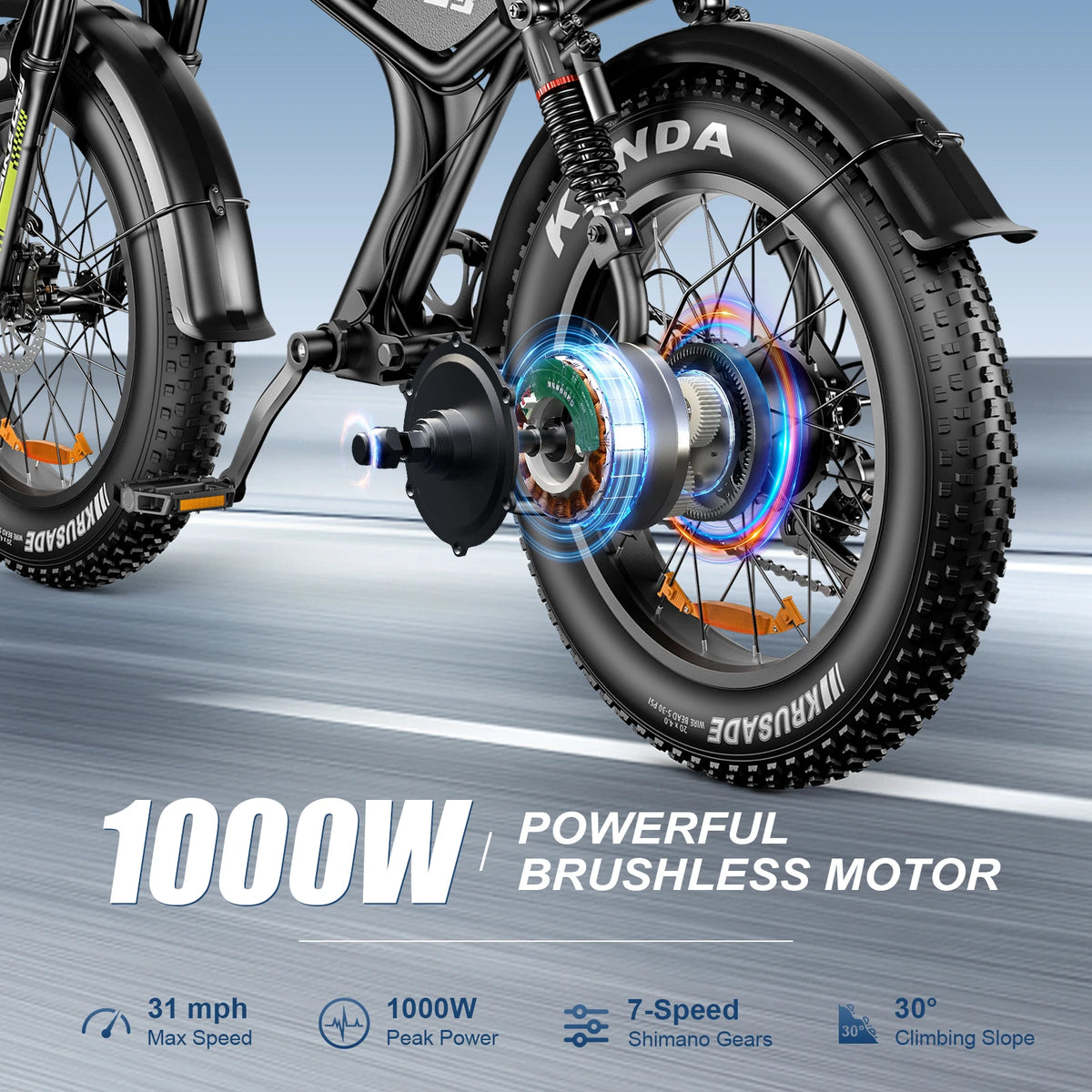 EMOKO C93 1000W Electric Bike for Adults, 20"x4.0" Fat Tire Electric Bicycle, 48V 20Ah Ebike 31 mph, 50 Miles Range