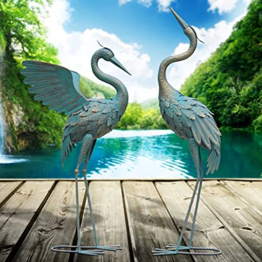 33-37 Inch Metal Crane Garden Statue Decor Bird Garden Sculpture Statues Outdoor Decoration for Yard Patio Lawn Backyard Pool S