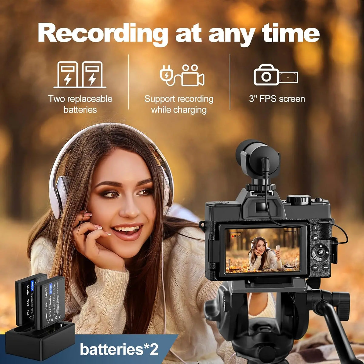 NBD Digital Camera 48MP 4K Video Camera 3.0 Inch Flip Screen Camcorder Vlogging Camera  and 16X Digital Zoom Photography Camera
