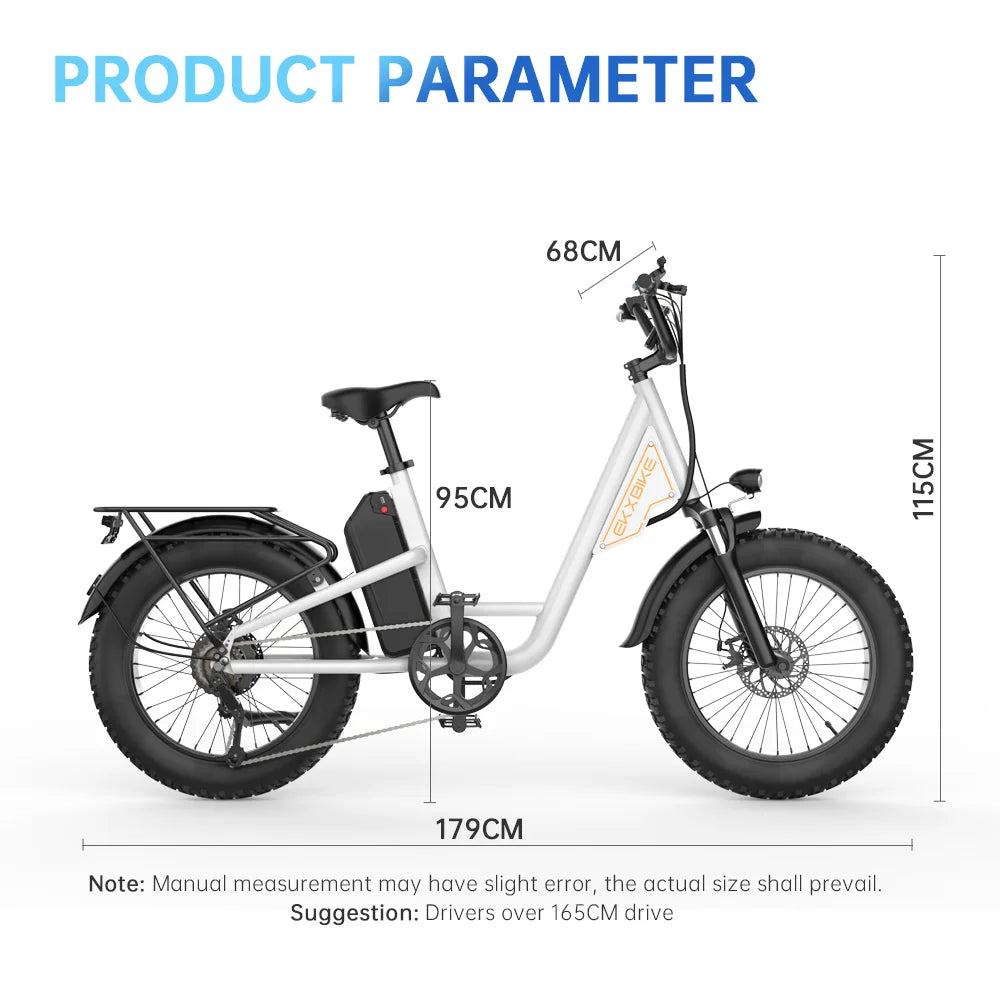EKX L1 Adult Electric Bike 1000W Motor（1400W peak）34MPH, 48V 15.6Ah Removable Battery With 20''4.0 Fat Tire 7 Speed Urban Ebike
