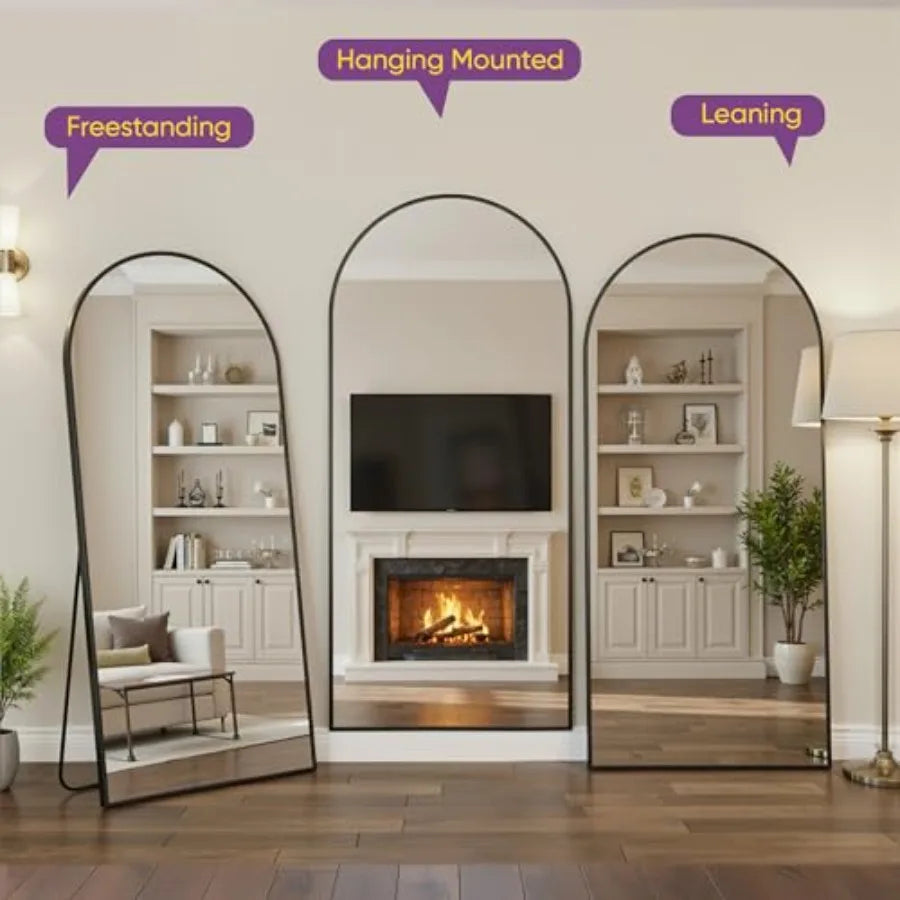 Full Length Mirror 71x27 Arched Floor Mirror Freestanding Black Full Body Mirror with Stand for Bedroom Living Room Cloakroom