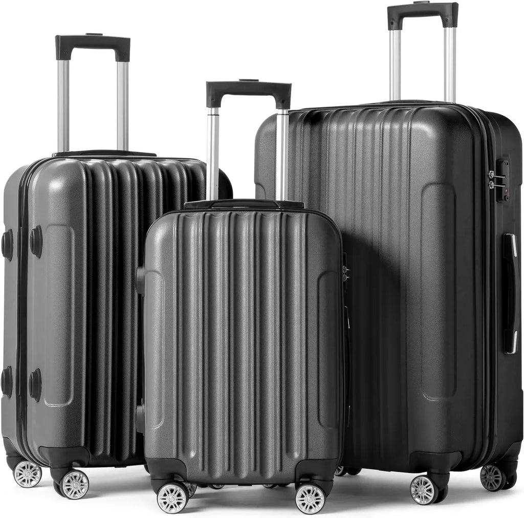 Set of 3 Hardside Carry on Suitcase Sets with Spinner Wheels & TSA lock, Portable Lightweight ABS Luggages for Travel, Business