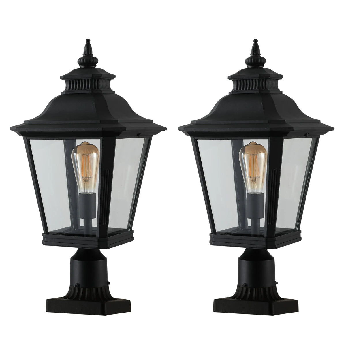 2 pack Large Outdoor Post Light Fixture 21'' Black Exterior Pillar Lantern Waterproof Anti-Rust Aluminum Post Lamp