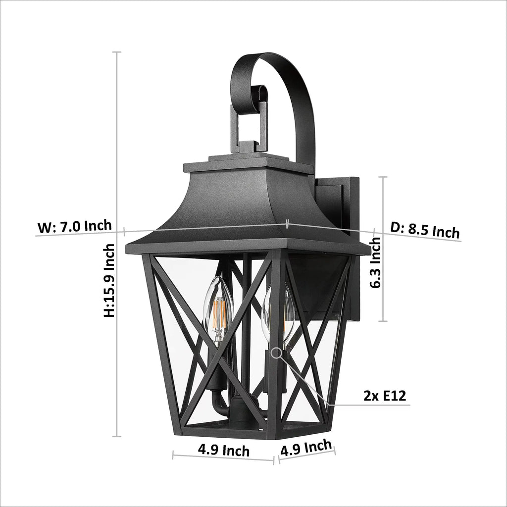 2pcs Outdoor Wall Lantern Large Outside Modern Wall Sconce Light Fixture Porch Light Wall Mount with Glass Waterproof