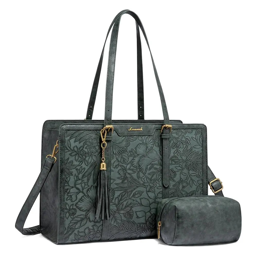 Laptop Bag for Women Vintage Leather Work Tote 15.6 inch Large Capacity Computer Bag with Clutch Purse for Teacher,Office,Ca