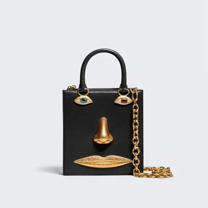 Mini Face Bag Women High Quality Black Leather Luxury Brands Handbag Jewelry Eyes Gold-tone Metal Shoulder Strap Crossbody Bags